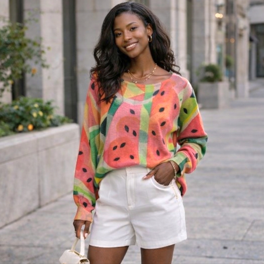Colorful Print Lightweight Knit Sweater | Statement Summer Top | Bold Chic Style